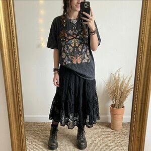 Crew neck mineral washed black T-shirt colorful butterflies sz XL witchy emo